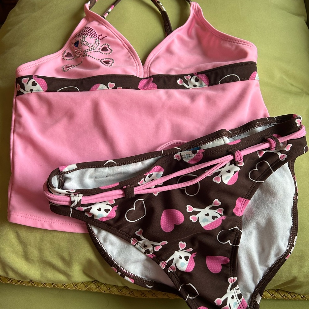 Pink and Brown Kids Swim Bikini Set
